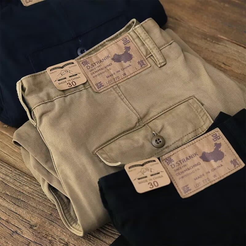 Amekaji Vintage Workwear Casual Pants Men Spring Chino Pants Pure Cotton Loose American Straight-Leg Trousers Trendy
