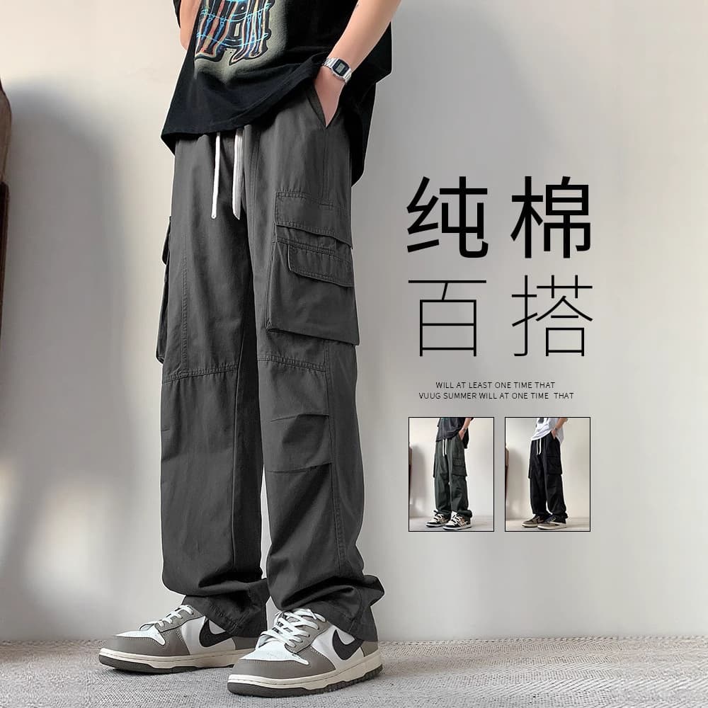 Straight Leg Casual Pants for Men Spring Autumn Cotton Cargo Pants 2024 New Loose Fit Men's Youth Long Pants