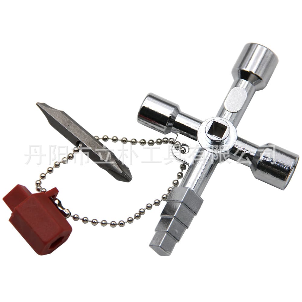 Electrical Elevator Control Cabinet Valve 4-in-1 Multifunctional Silver Key Wrench with Inner Triangle and Square Bits