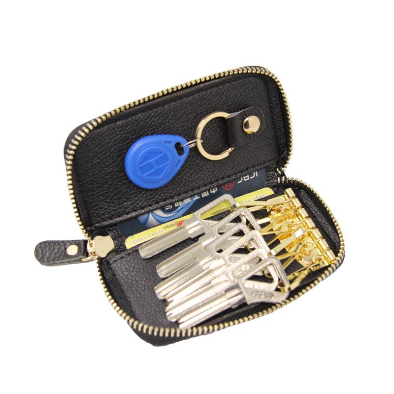 Factory Wholesale Large Capacity Genuine Leather Key Holder Unisex Zipper Multifunctional with Key Ring Lock Key Bag Universal