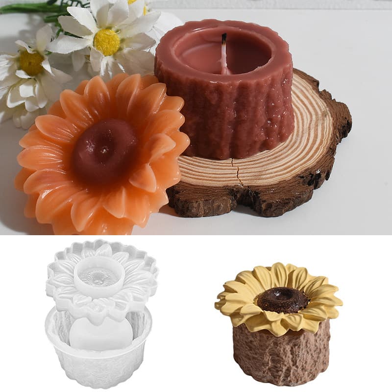 Sunflower Candle Cup Storage Box Silicone Mold DIY Epoxy Resin Sunflower Candle Plaster Casting Mold