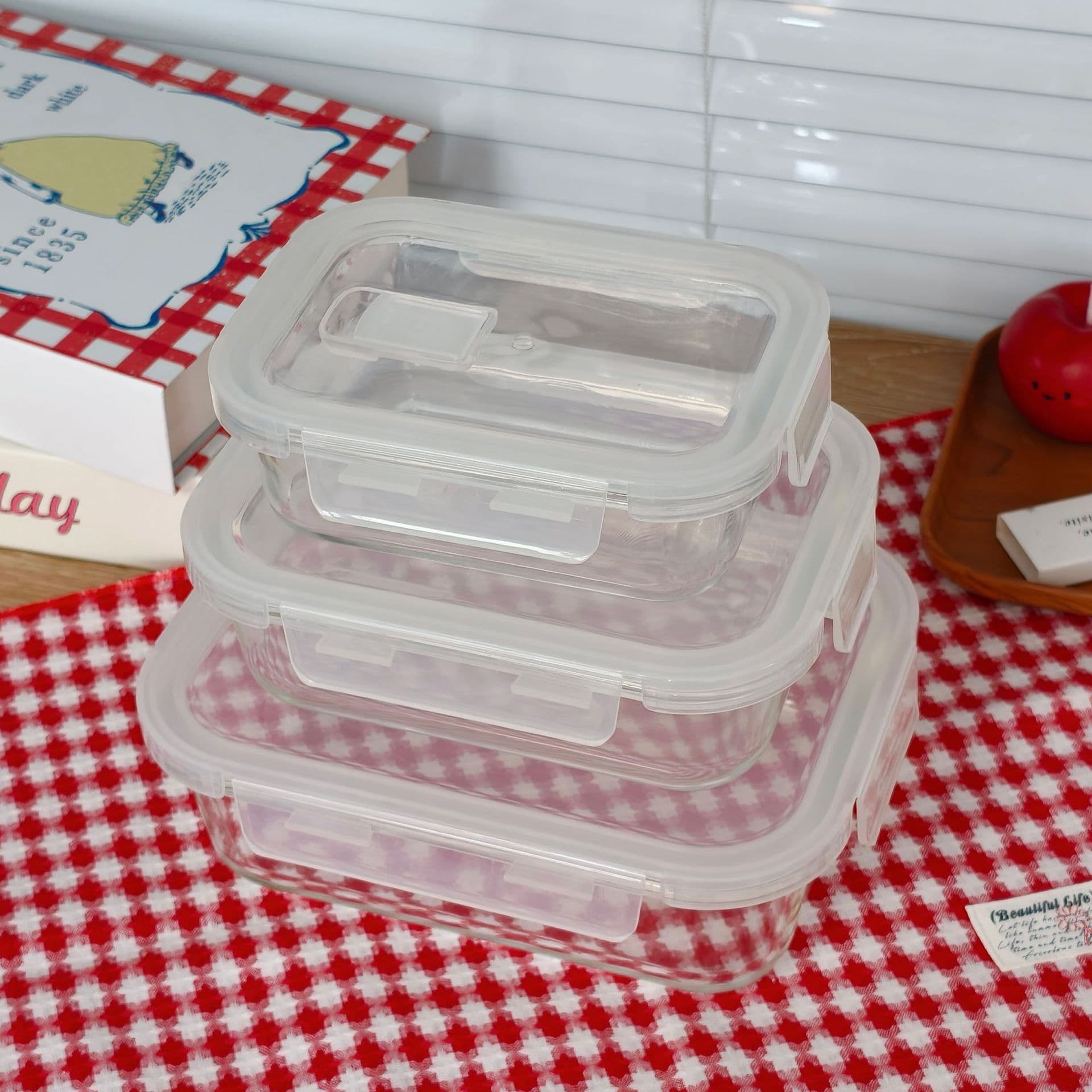 Rectangular Glass Food Container Lid Microwave Lunch Box Sealed Lid Accessory Bento Box Bowl Sealed Lid