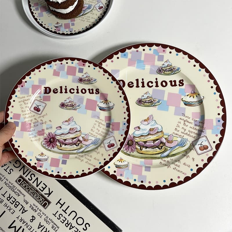 In Stock Korean Ins Style Vintage Ceramic Plate Dessert Plate Cake Plate Dinner Plate Cute Plate Snack Plate