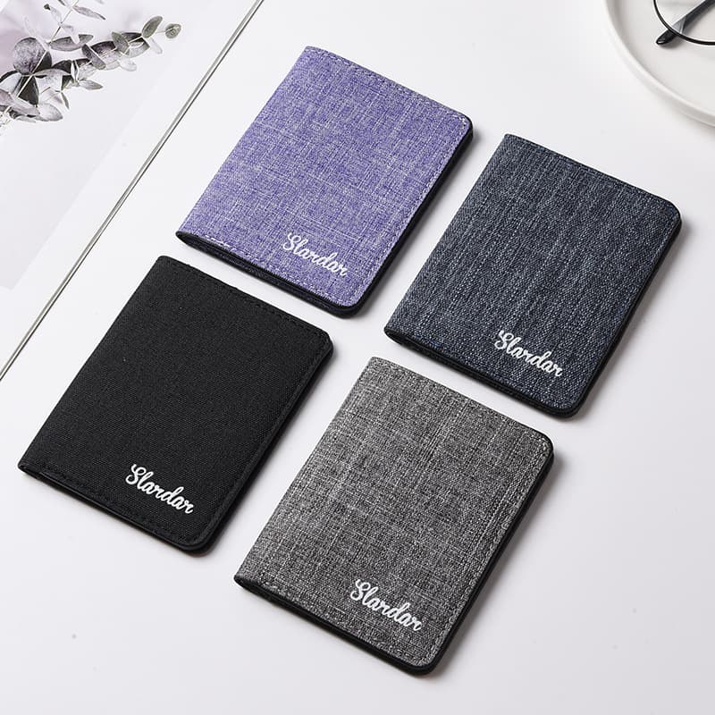 Mini Short Canvas Wallet Ultra-Thin Unisex Simple Design Driver License Card Holder Compact Money Clip Student Friendly