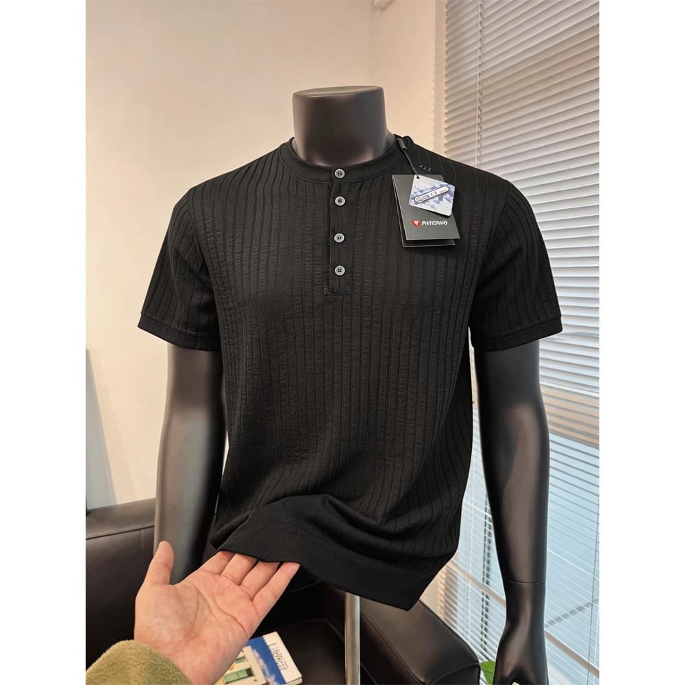 Real Shot of Old Money Style Short-Sleeve Polo Shirt for Men, Summer American Retro Henley Collar T-Shirt, Casual Style Tee