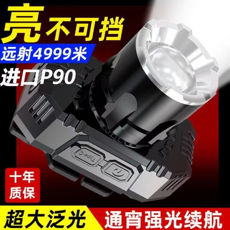 Zoomable Headlamp, Rechargeable Head-Mounted, High-Power Long-Range, Ultra-Bright, Waterproof, Long Battery Life Flashlight