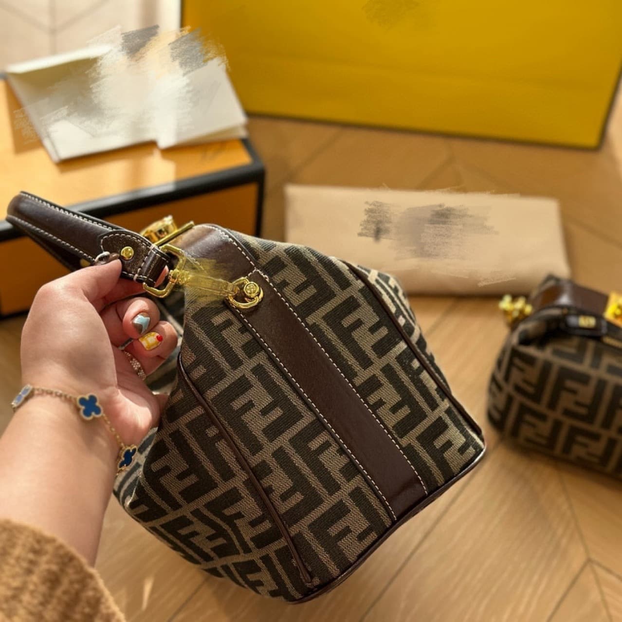 Fendi vintage lunch box bag retro monogram pillow mini FF underarm dog walking bag crossbody with lock clasp design
