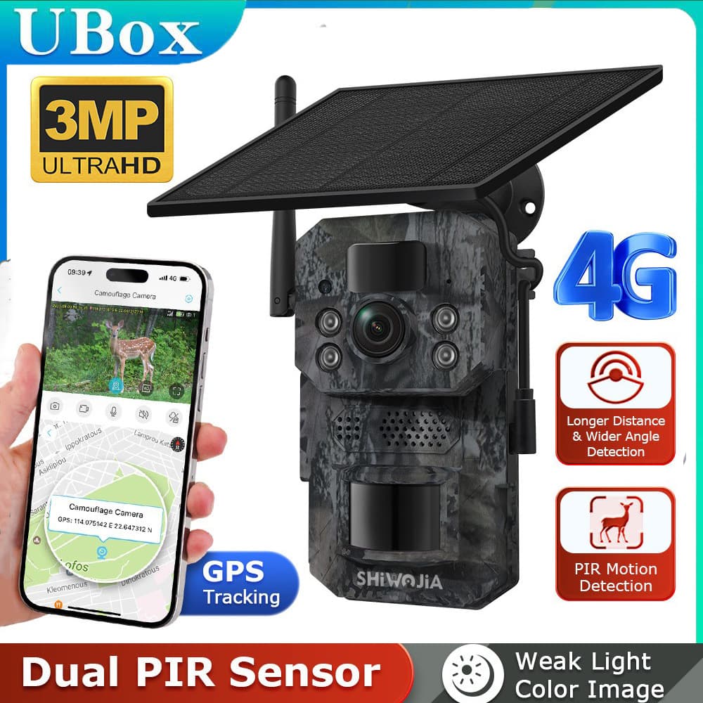 4G Camouflage Camera Solar 3MP HD Black Light Full Color Remote Outdoor Surveillance