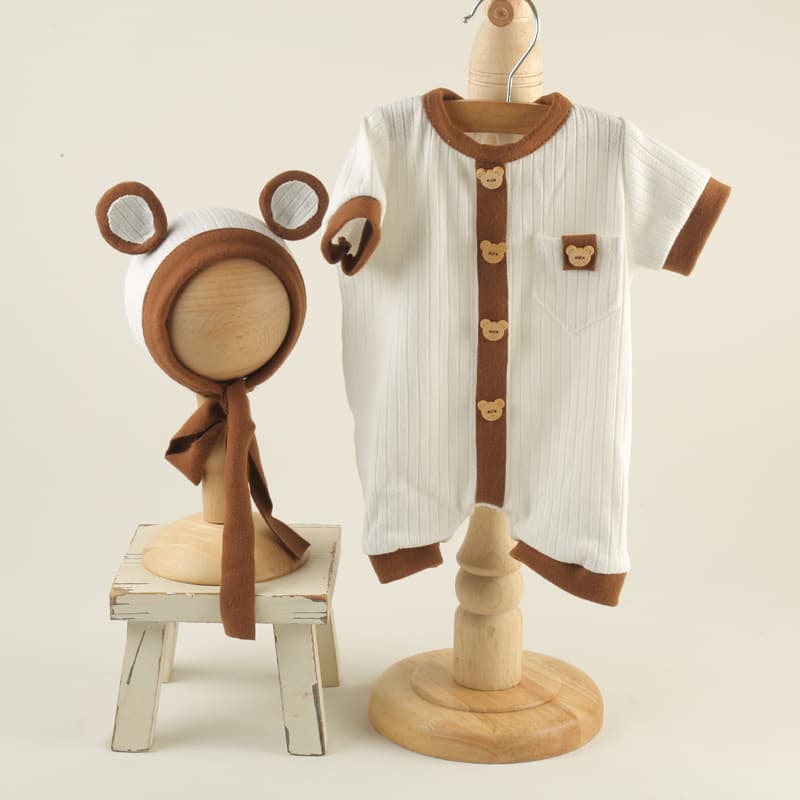 Borgward Children's Photography Props Set Bear Hat Jumpsuit Purely Handwoven Newborn Children's Photo Studio Photo