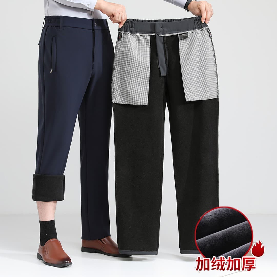 High-elastic Large Size Casual Pants, Autumn and Winter Fleece-lined Thickened Outerwear, Middle-aged and Elderly Men's High-waist Comfortable Sport Pants, Wrinkle-free Cold-resistant