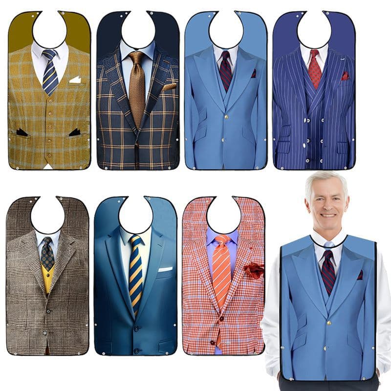 Cross-border Hot Selling Suit-Style Bib Apron for Seniors, Printed, Waterproof, for Eating and Drinking