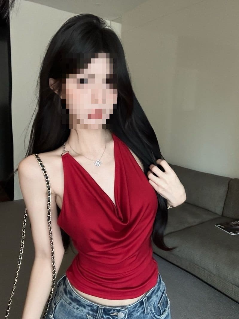 Hot Girl Red Swing Collar Chain Halterneck Camisole Women's Summer Sexy Royal Sister Style Backless Top for Outer Wear