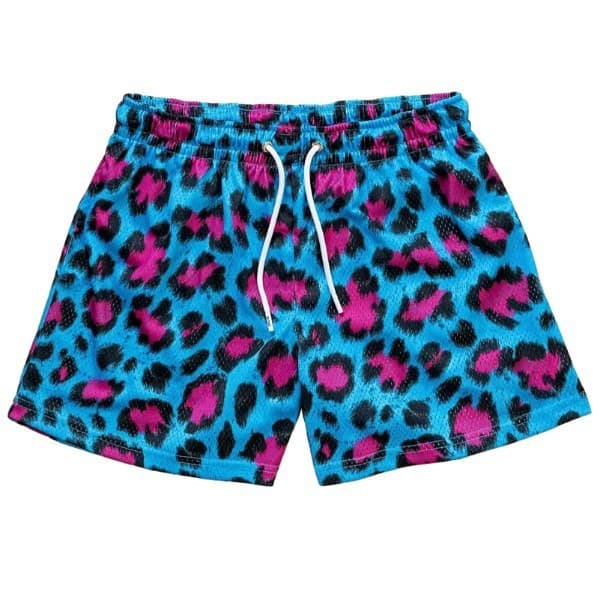New American style shorts, casual shorts, fitness men's leopard print sports shorts, trendy beach pants, mesh breathable shorts