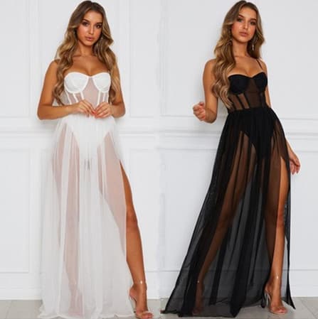 AliExpress Amazon Bestselling Lingerie Muse Maxi Dress White Mesh Long Skirt Drop Shipping