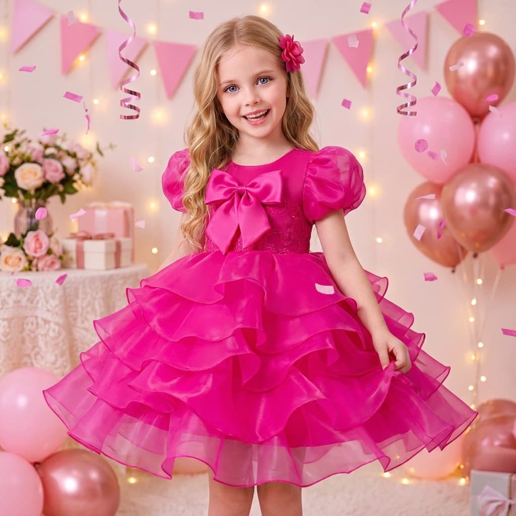 Cross-border Hot Sale Girls Dress Bow Princess Dress Flower Girl Wedding Dress Stylish Birthday Party Performance Dress