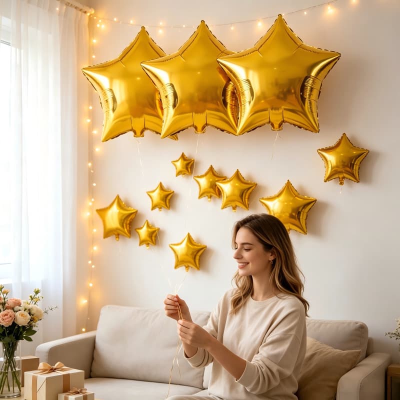 8 Gold Star Balloons Gold Star Foil Balloons 18 Inch and 10 Inch Helium Star Balloons