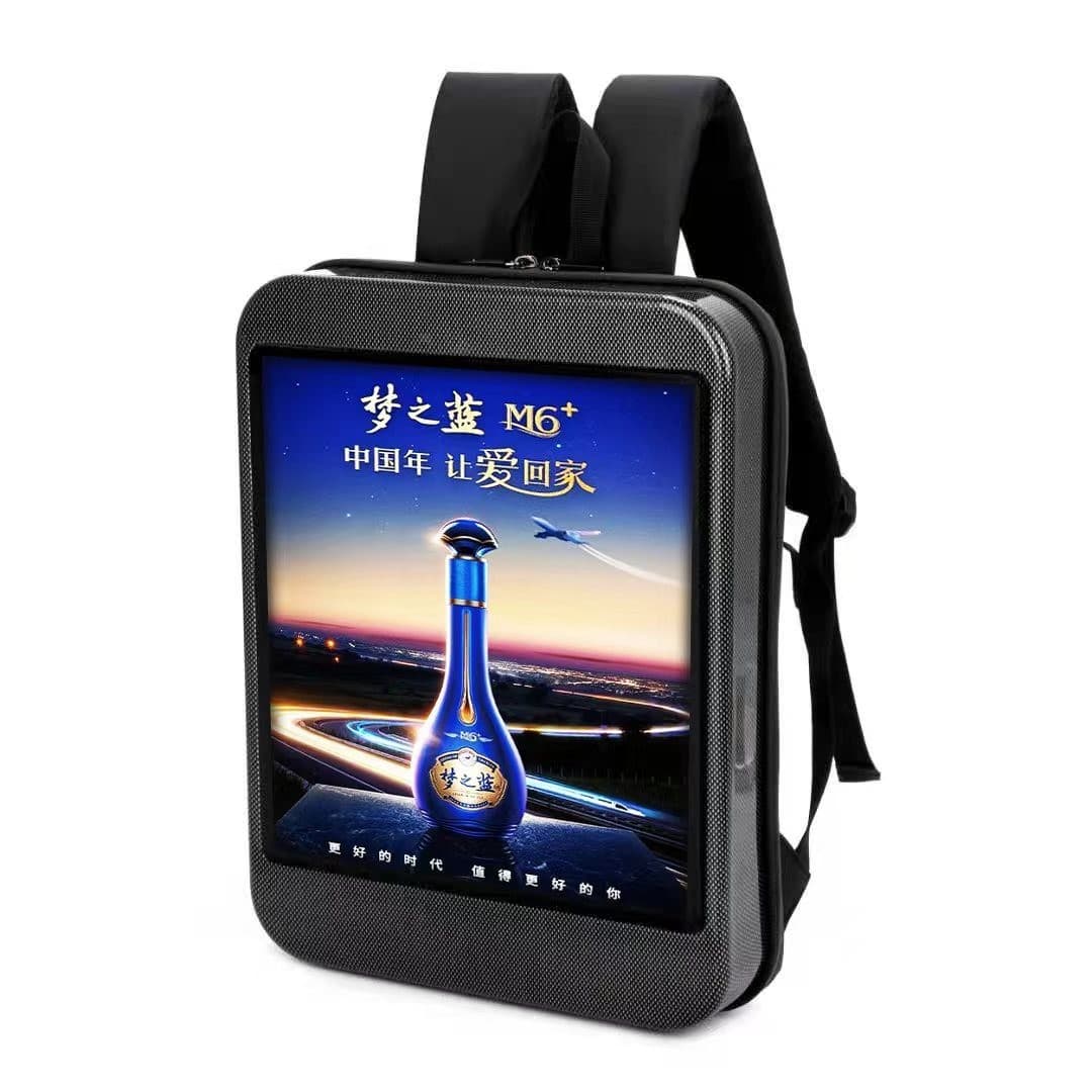 Display Backpack, HD Backpack for Mobile TV Advertising, Live Streaming, Smart Backpack with USB and Phone Screen Mirroring in Horizontal/Vertical Modes