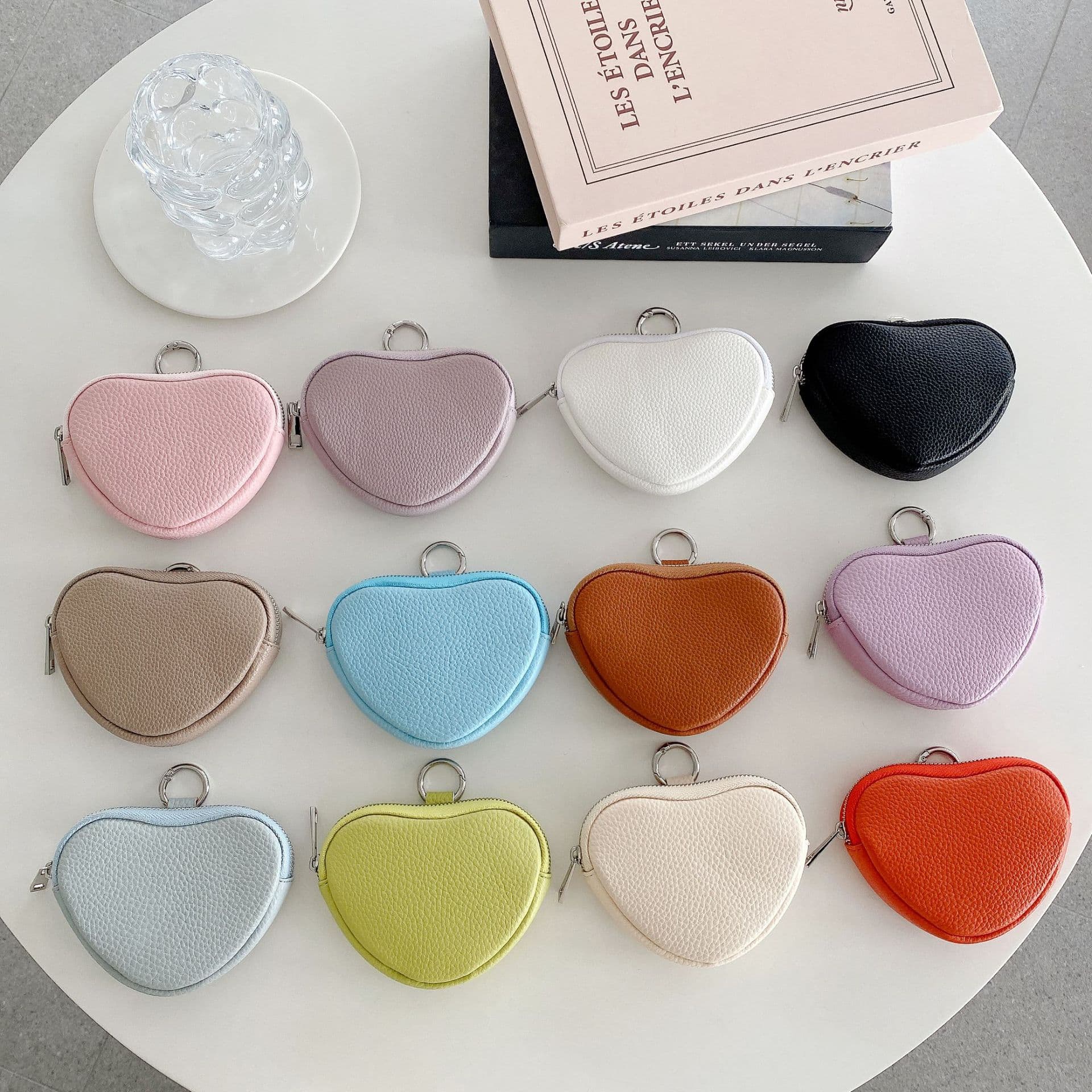 Lychee Pattern Heart-Shaped Mini Coin Purse Women's Portable Zipper Keychain Pendant Fashion Lipstick Bag Coin Bag