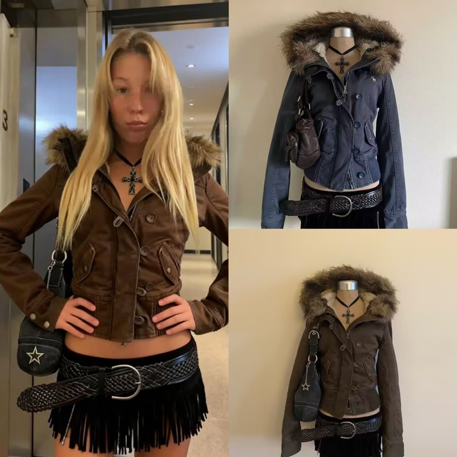 PB&ZA 2025 Autumn New Fur Collar Hooded Jacket Short Coat Women's Fleece Lined Thickened