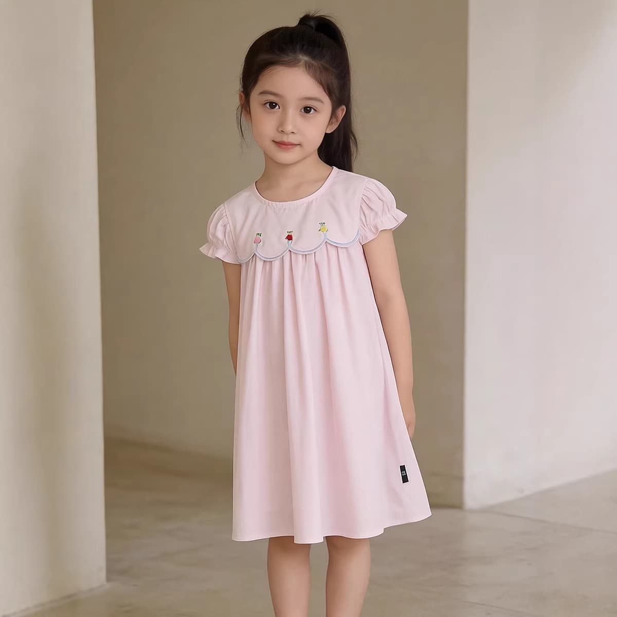 MDD French Style 2026 Summer Girls Embroidered Flower Lace Dress Kids Doll Dress Fashionable Cotton