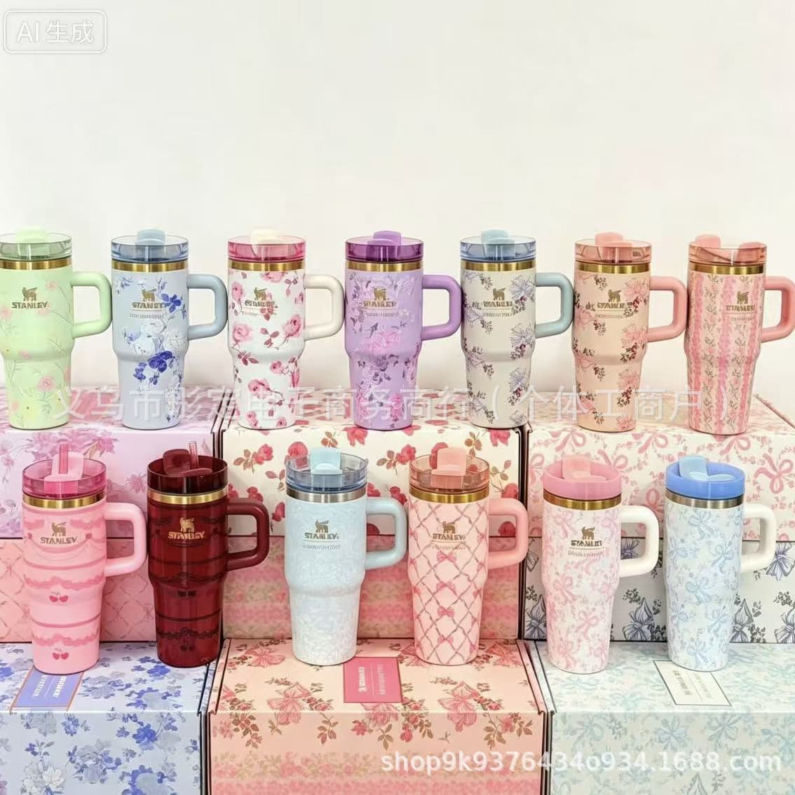Cross-border new Stanley Love Shack Fancy co-branded 20oz bow straw thermos cup