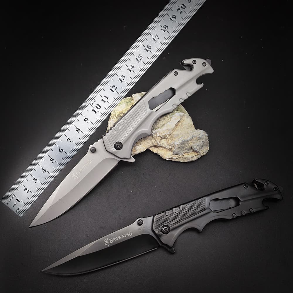 High-Hardness Blade Browning Multi-Functional Folding Knife with Non-Slip Textured Handle, Suitable for Breaking Windows, Cutting Ropes, Outdoor Camping, and Portable Use