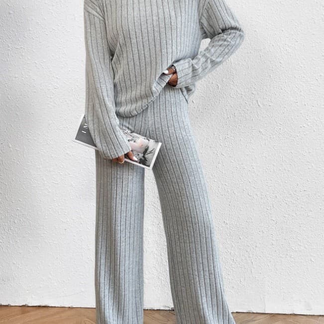 Shein Cross-Border Europe/America 2026 Fall/Winter Casual High Collar Fleece Long Sleeve Set Women's Sweatshirt with Loose Pants Two-Piece Set