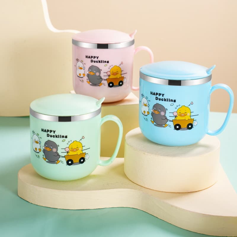 Creative 304 Stainless Steel Children's Water Cup Student Home Use with Lid Cup Baby Cartoon Cup Children's Water Cup Wholesale