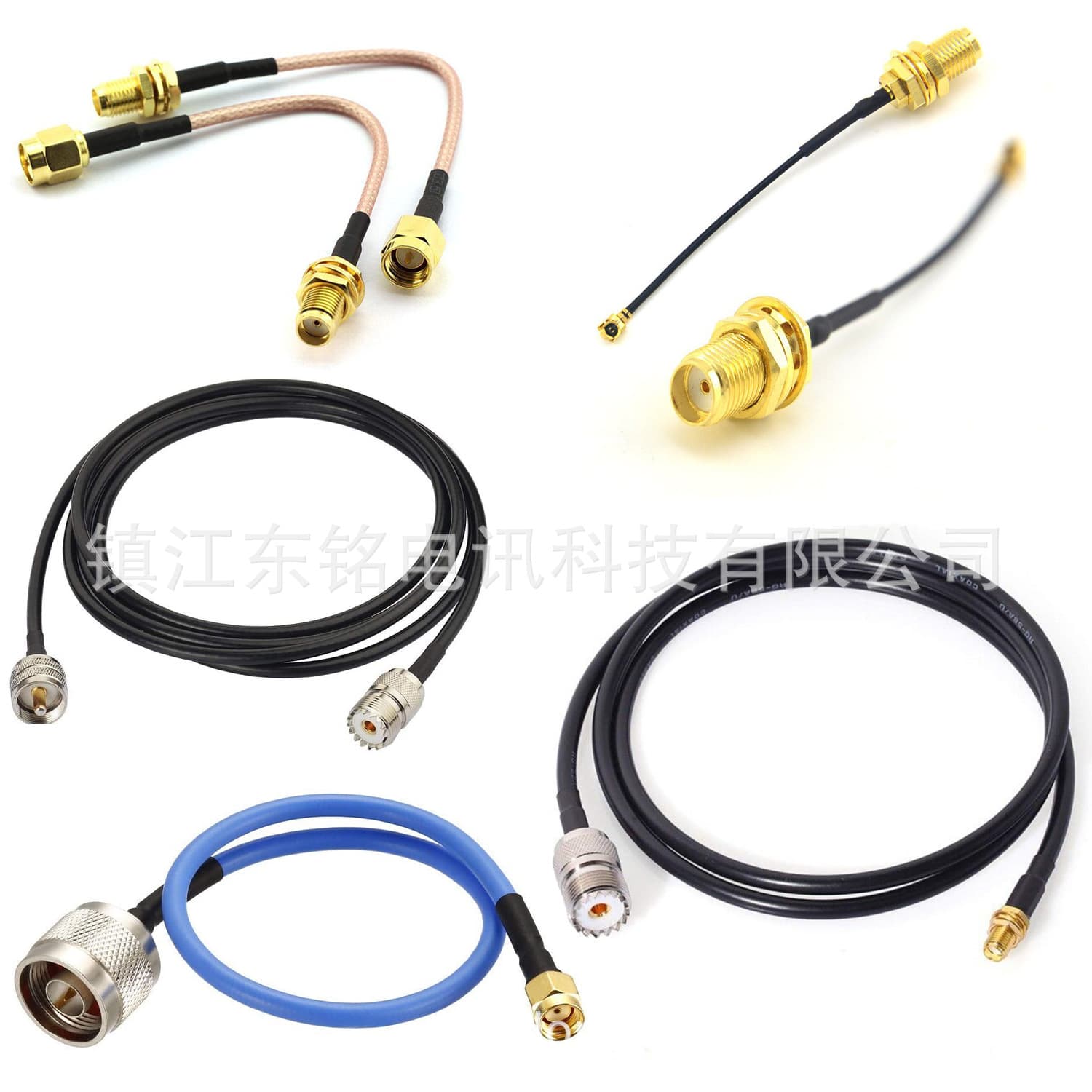 Custom RF coaxial connectors, RF adapters, various connecting cables, and antennas