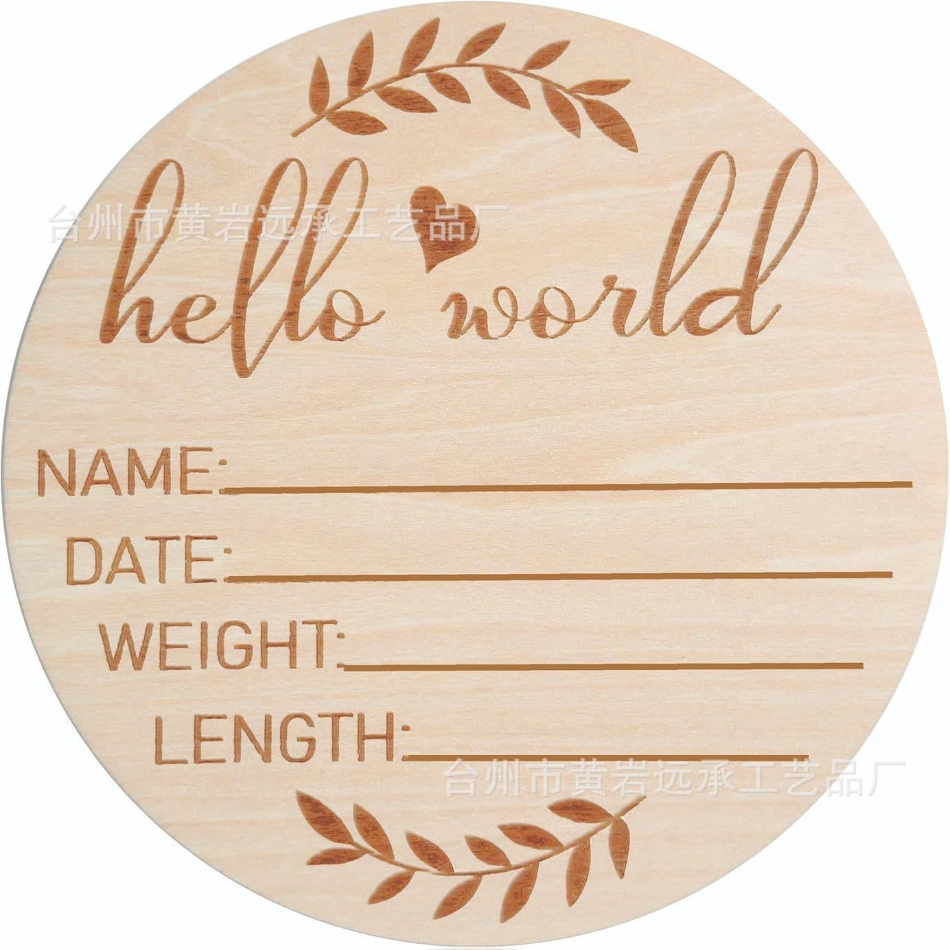 HelloWood Wooden Baby Footprint Memorial Ornament Round Wood Slice Newborn Birth Record Plaque Laser Engraved