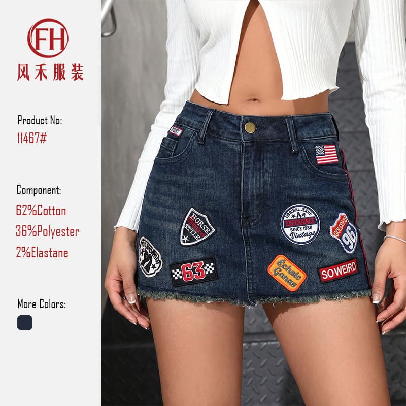 Cross-border trade American-style raw hem denim skirt with irregular design, Denim mini skirt