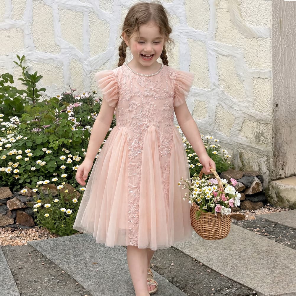 Girls Dress Summer New Style 2026 Korean Trendy Baby Sequin Mesh Tulle Fairy Dress Tank Dress Princess Dress