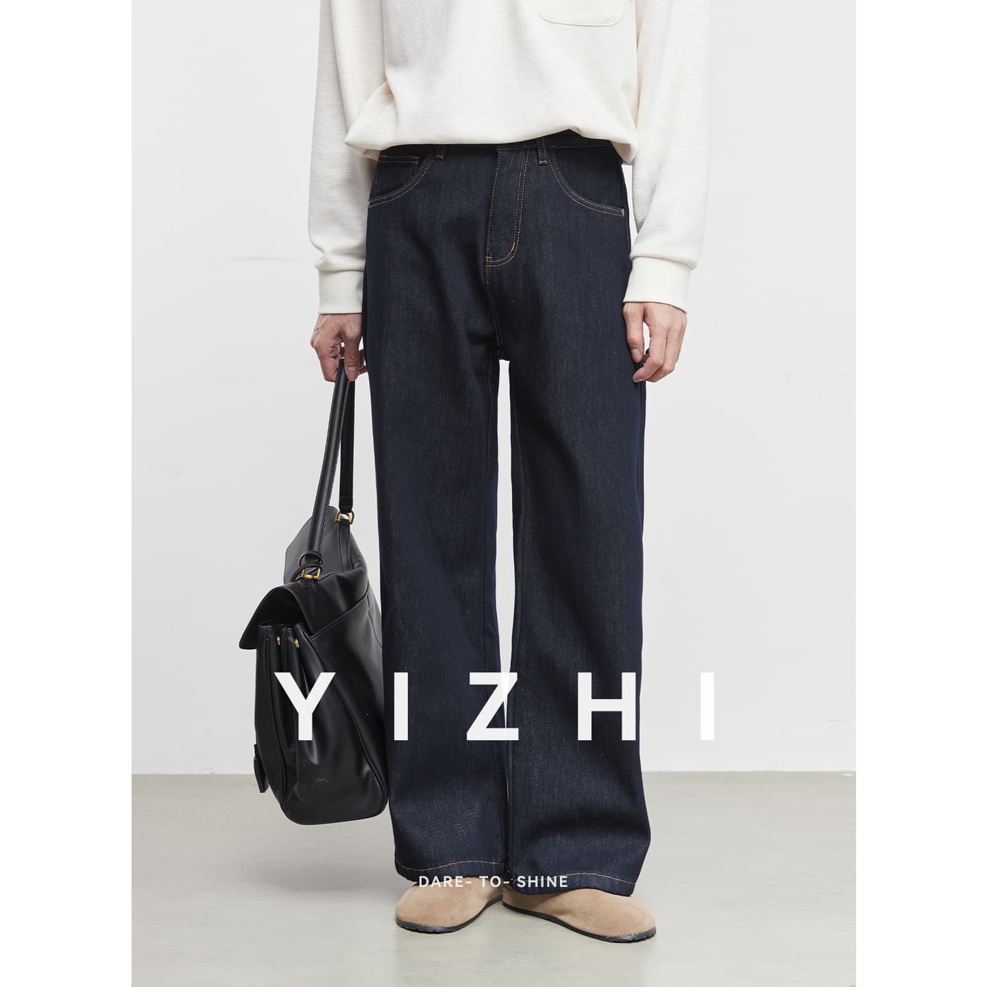 Yizhi 'Prologue' Autumn and Winter Men's Fleece-lined Jeans, Straight-leg Japanese New Style Casual Versatile Washed Long Pants