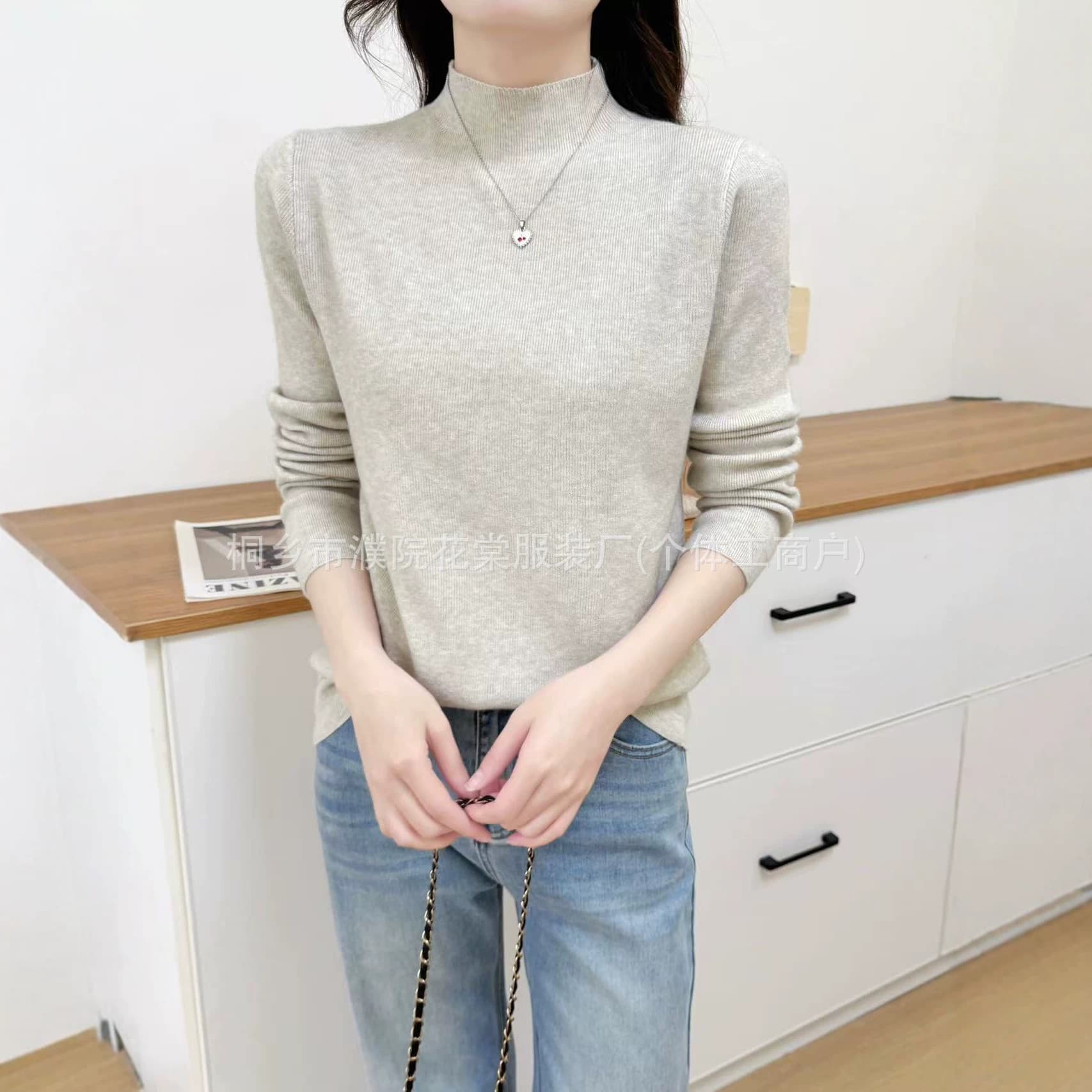 Andy velvet sweater for women, new autumn and winter Korean version, loose, small, half turtleneck, outer wear, inner base sweater