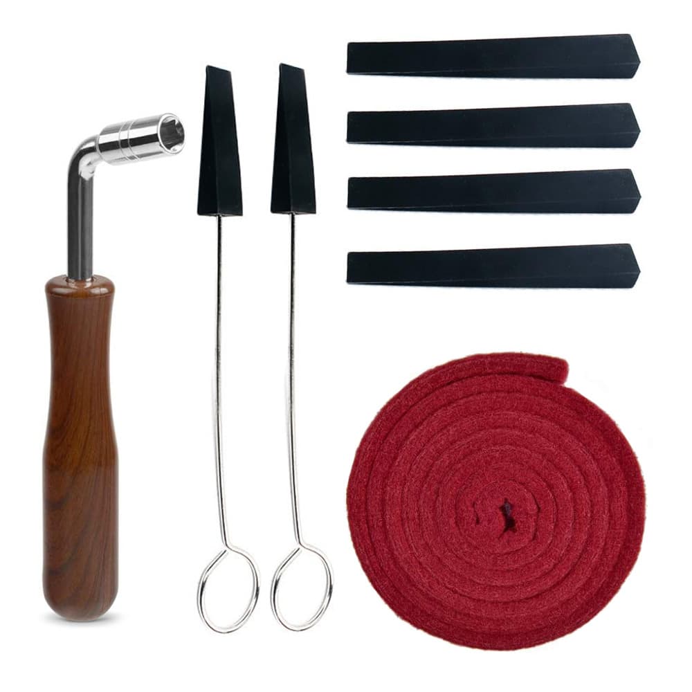 Simple 8-Piece Black Piano Tuning Tool Kit with Wrench, Muting Strip, Tuning Fork, Amazon Hot Seller