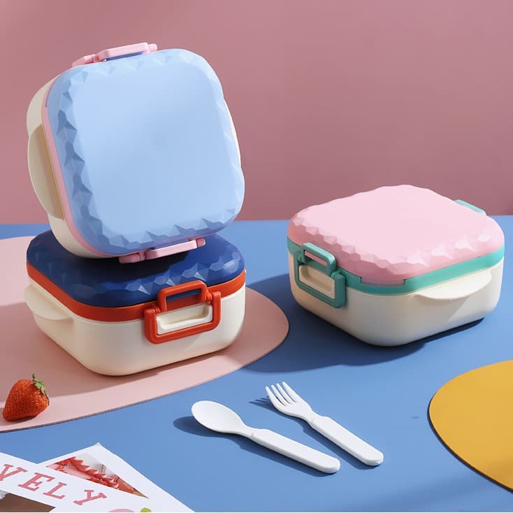 Good-looking Nordic style portable compartmented lunch box, cute single-layer sealed lunch box, student lunchbox with tableware