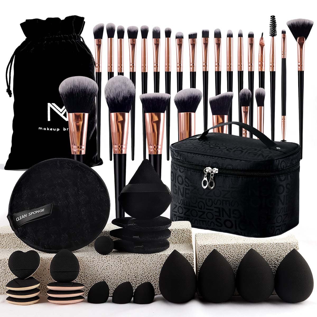 47-Piece Beauty Tool Set with Small Fragrance Style Makeup Bag, Makeup Brush Set, Portable Toiletry Travel Puff Makeup