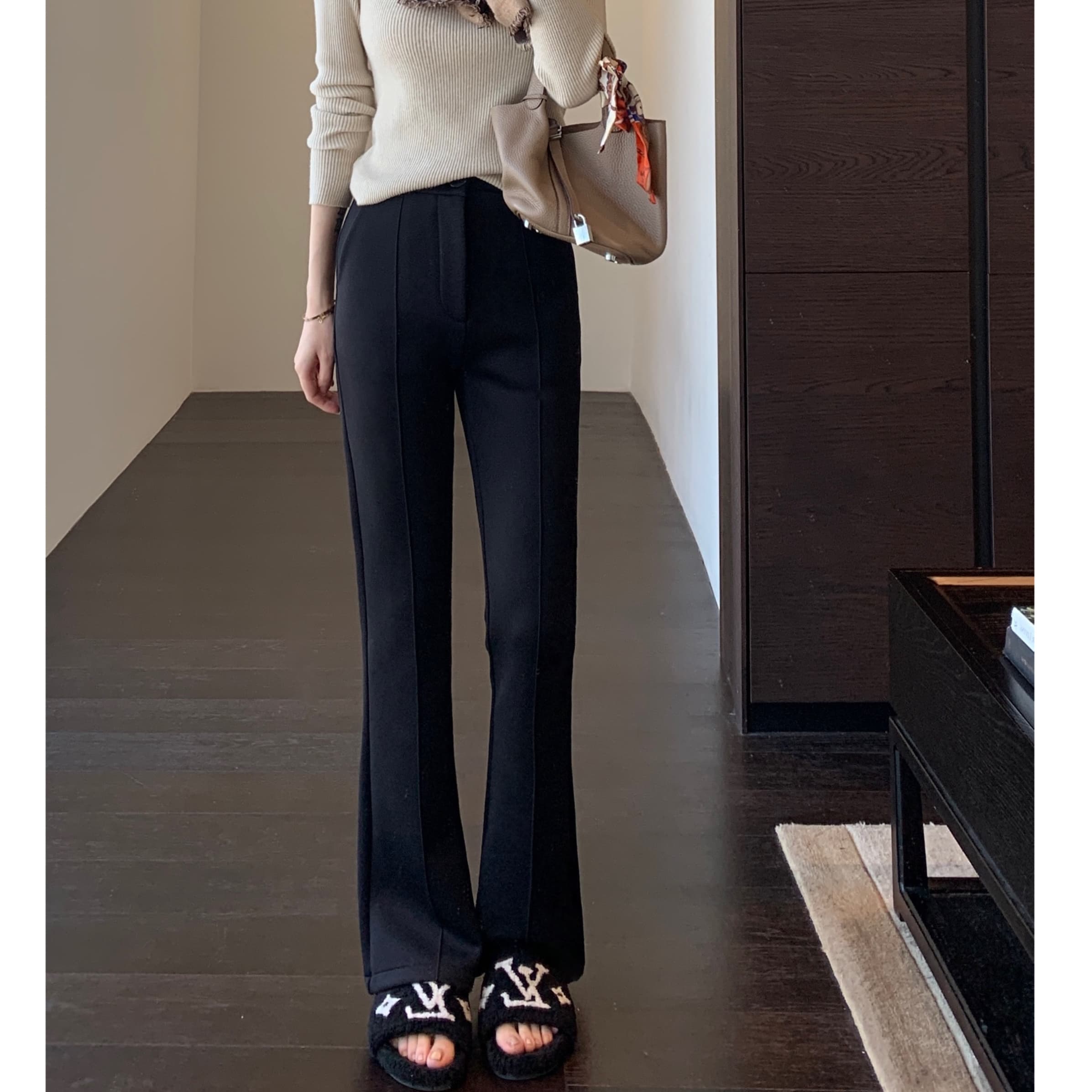 Zedaijai Large Long Leg New Down Yarn Thickened Slim-fit Small Black Pants Women's Casual Pants Autumn and Winter New
