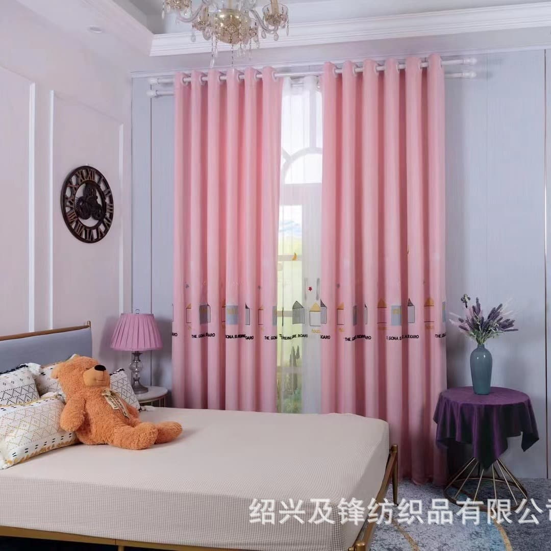 New Cartoon Anime Children's Room Curtain Girl Cute House Embroidery Bedroom Bay Window Short Curtain Blackout Curtain