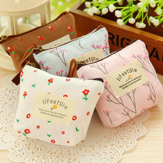 New Floral Coin Purse Mini Fabric Small Wallet Student in the Mood for Love Coin Bag Canvas Zipper Small Square Bag