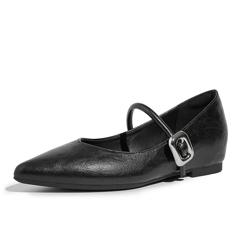 Petite Flat Hidden Wedge Elegant One-Strap Pointed Mary Jane Shoes for Women, French Style Plus Size Women's Shoes 41 to 43