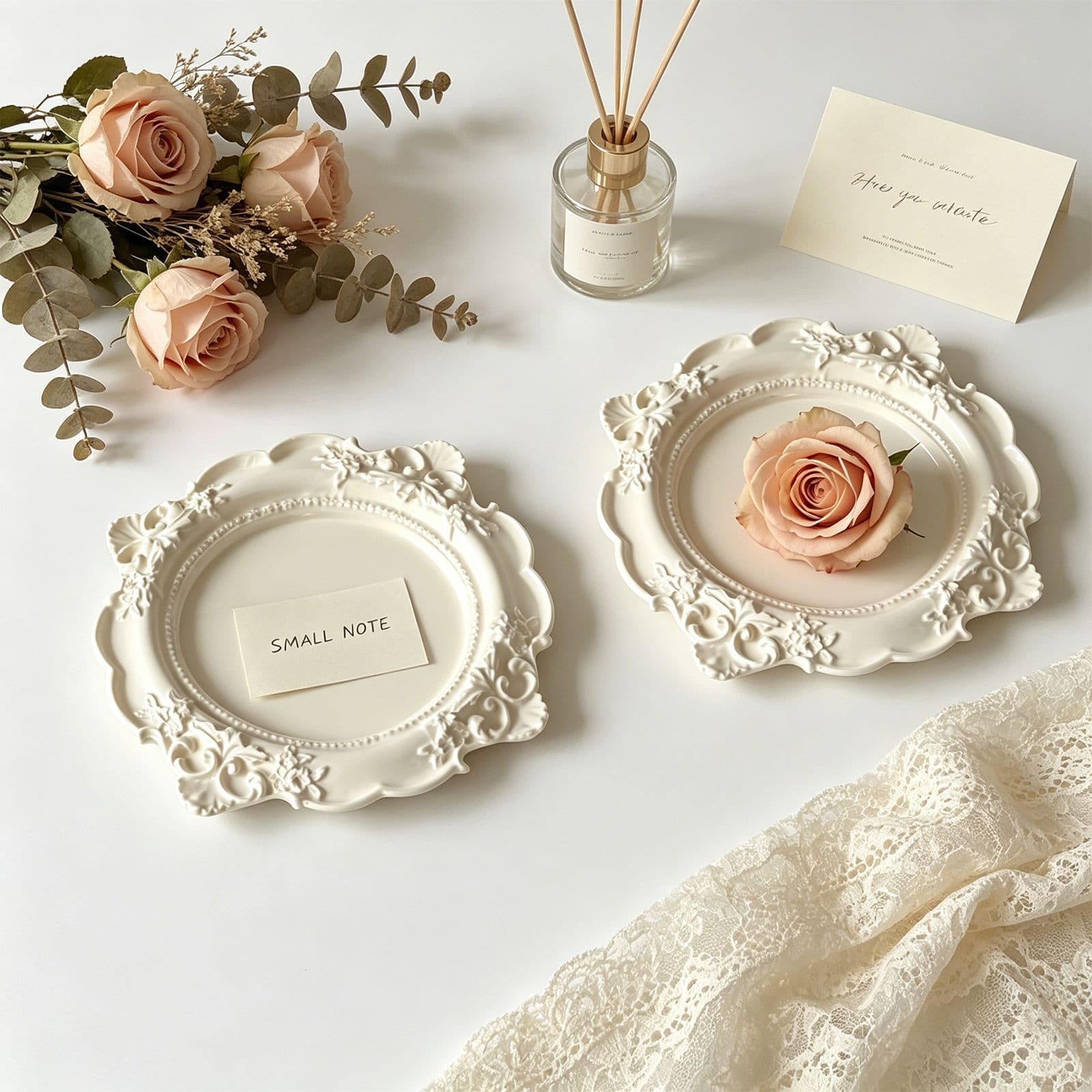 Yumeiren Cross-border European Vintage Lace Tray Mold Baroque Relief Aromatherapy Plaster Dish Silicone Mold