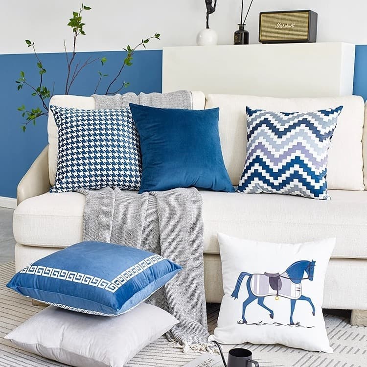 Nordic ins houndstooth throw pillow for living room sofa bedside office cushion light blue simple pillow cover
