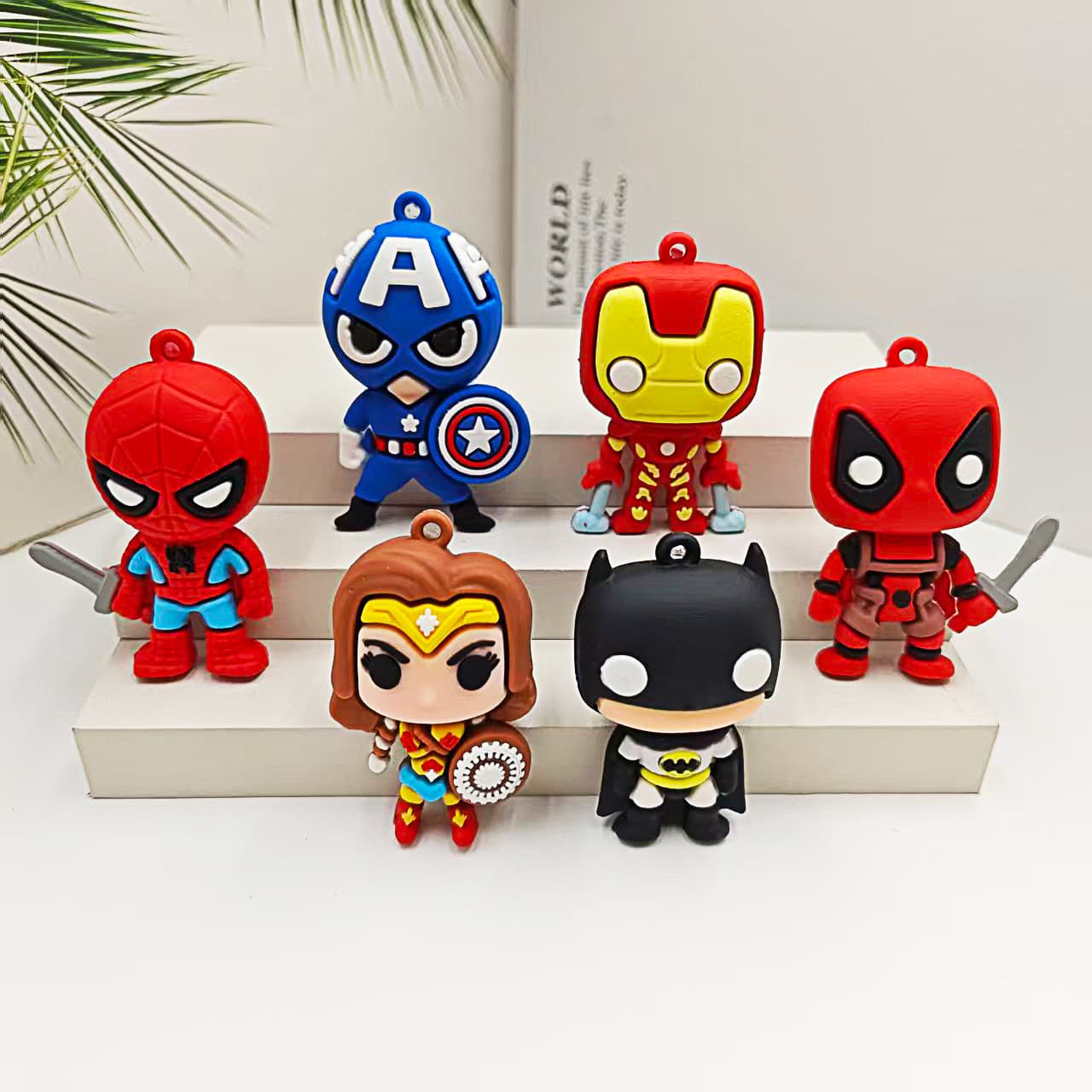Cartoon Superhero Keychain Pendant Spider-Man Deadpool Batman Car Bag Accessories Wholesale