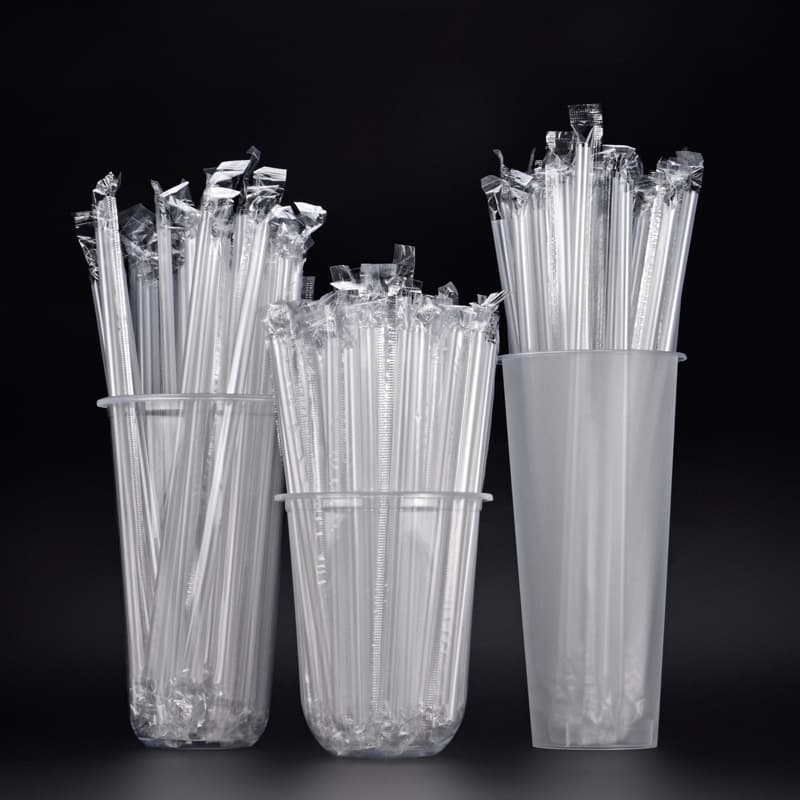 Free Shipping from Manufacturer, 500 Pcs Disposable Straws Individually Wrapped, PP Transparent Straight Wide Straws for Bubble Tea, Wholesale