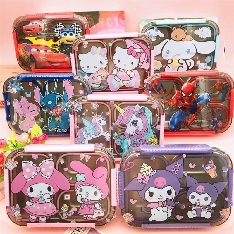 New Stitch 304 Stainless Steel Lunch Box Portable 3-Compartment Bento Tray for Students and Office Workers