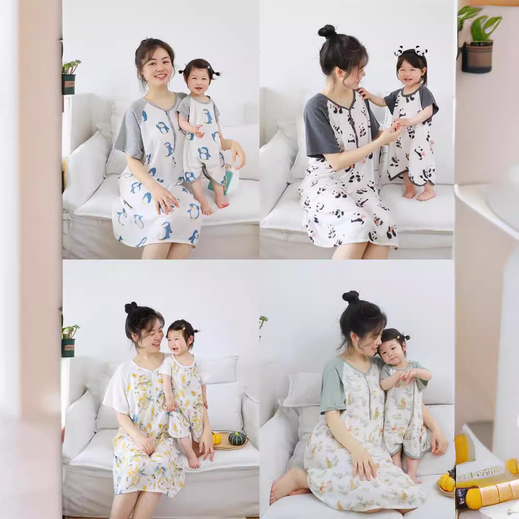 Lightweight bamboo cotton parent-child pajamas, suitable for babies, mothers, and children.