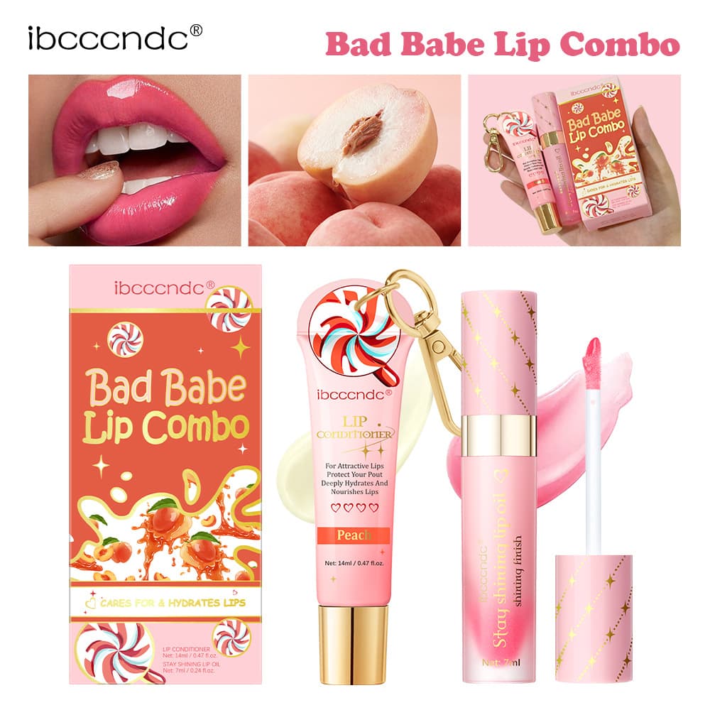 Cross-border ibcccndc lip care two-piece set-peach fruity peach flavor lip care lipstick lip gloss