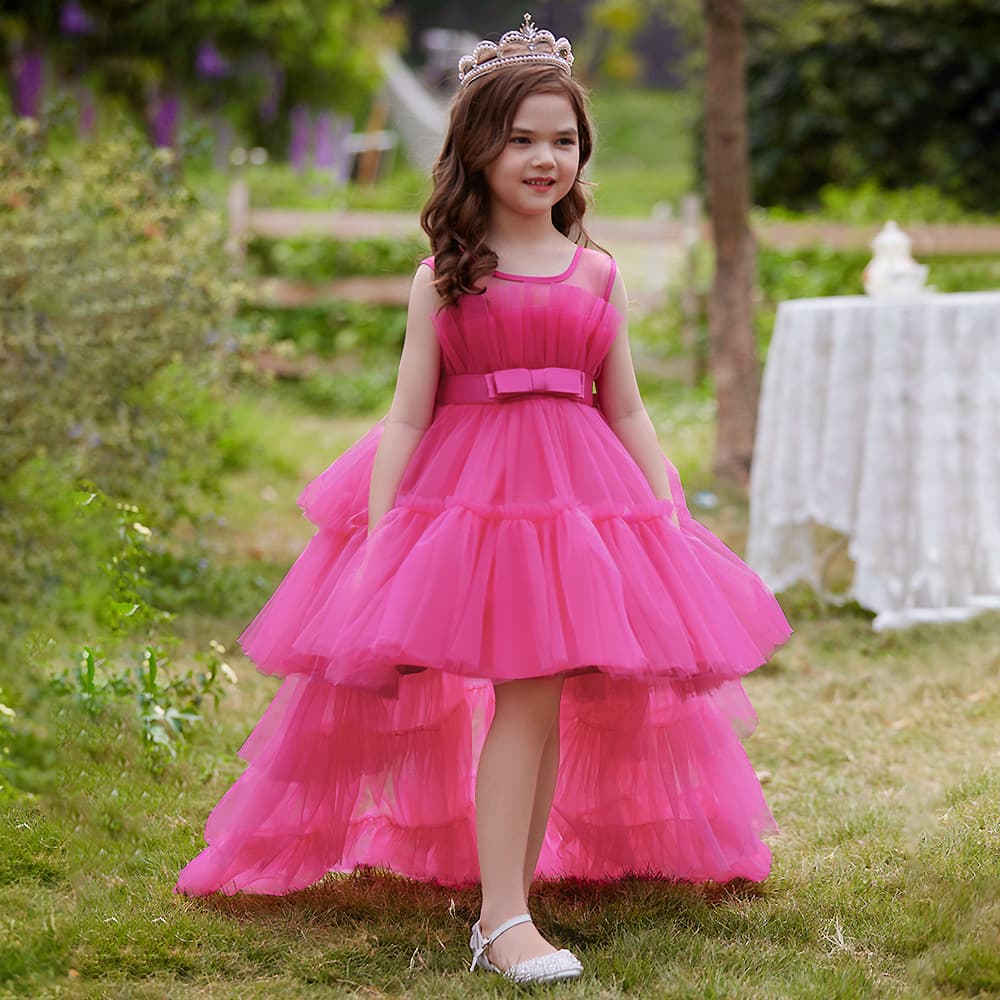 Princess Style Tulle Skirt Children's Formal Dress Little Girl Piano Performance Outfit Drag Tail Fairy Atmosphere Floaty Gown