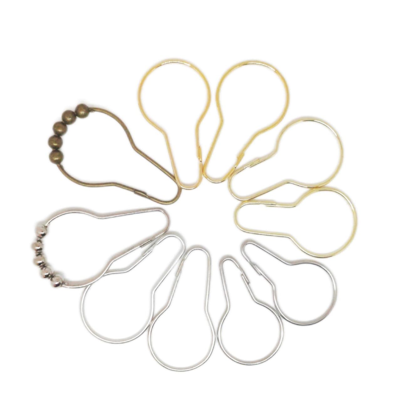 Beadless metal shower curtain hooks with gourd-shaped buckles, rust-free metal hooks, hardware shower curtain buckles factory direct sales wholesale.